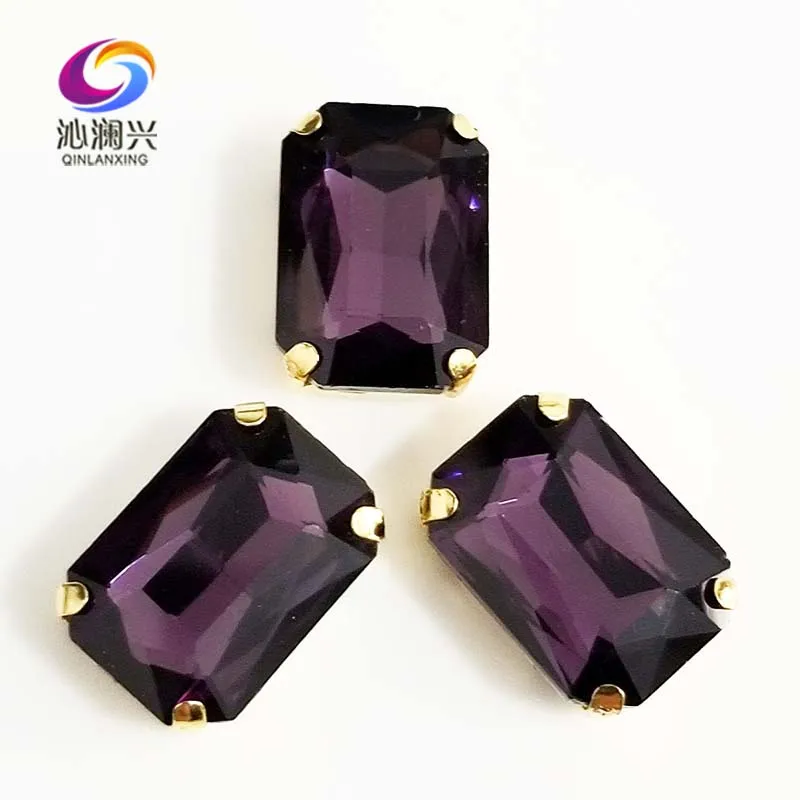 

Deep purple Rectangle shape Glass Crystal sew on stones,golden bottom claw rhinstone,Diy/Clothing accessories SWCG16