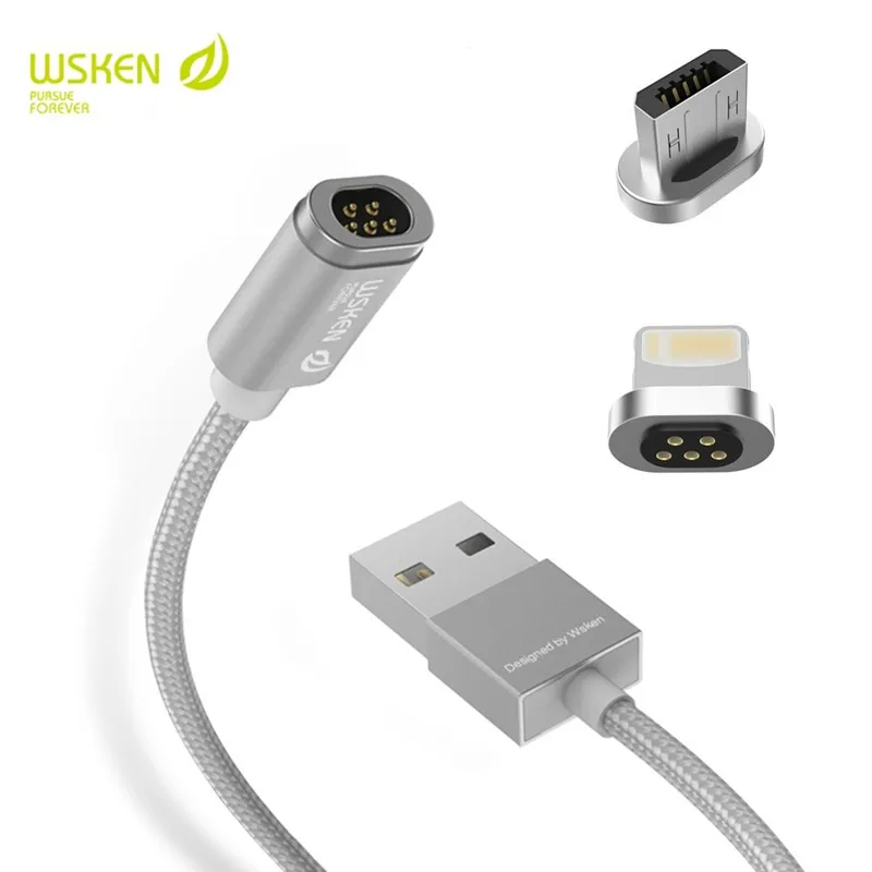 Магнитный зарядный кабель Wsken Micro USB / IOS для iPhone X 8 7 Plus 6 6s Samsung Xiaomi нейлоновый