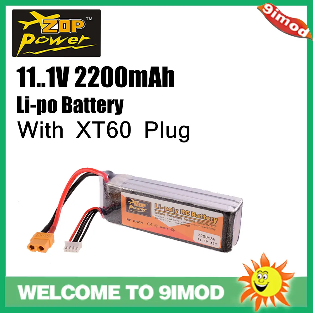 

ZOP Power 11.1V 2200mAh 45C 3S Lipo Battery XT60 Plug replacement battery For RC Racing Drone Car Quadcopter