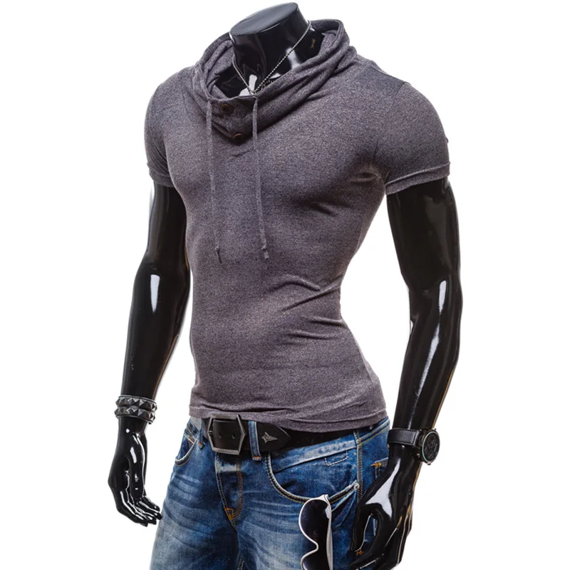 Мода 2017 летняя футболка мужская с коротким рукавом водолазка повседневные