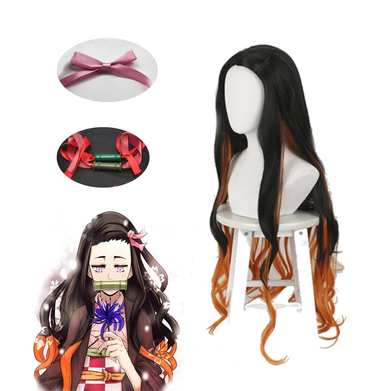 Парик для косплея из японского аниме «Demon Slayer», Kimetsu no Yaiba Kamado Nezuko, парик из аниме, головной убор из бамбука, парик Pro, шапка