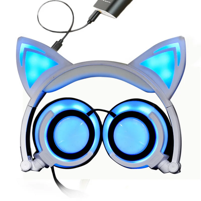 Игровая гарнитура мигающие светящиеся кошачьи наушники Fidget складные детские со