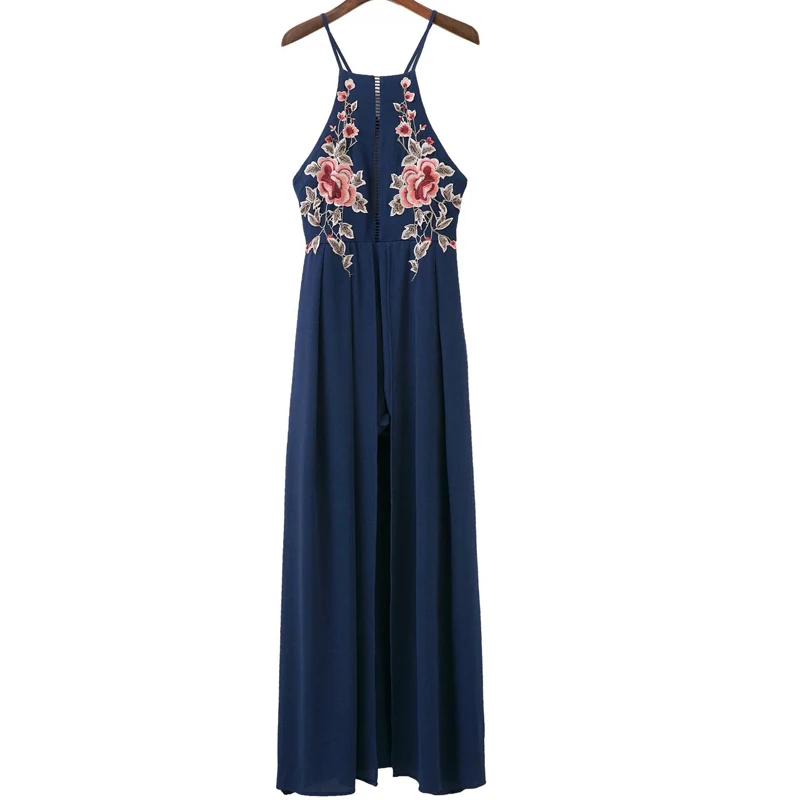 Boho Сексуальный с открытой спиной цветочный пляжный костюм вышивкой женский