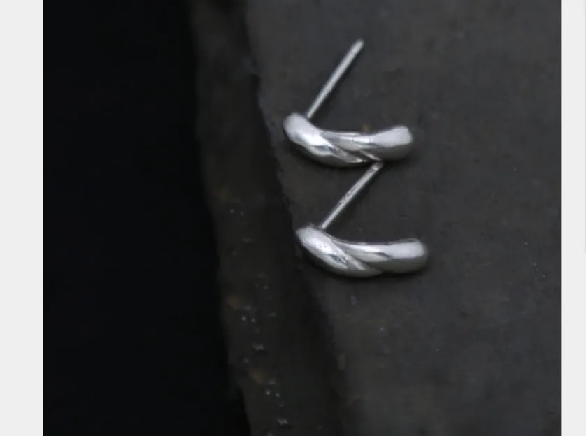 

Uglyless Real S 990 Silver Women Fine Jewelry Twisted Designer Irregular Strip Stud Earrings Simple Handmade MINI Studs Brincos