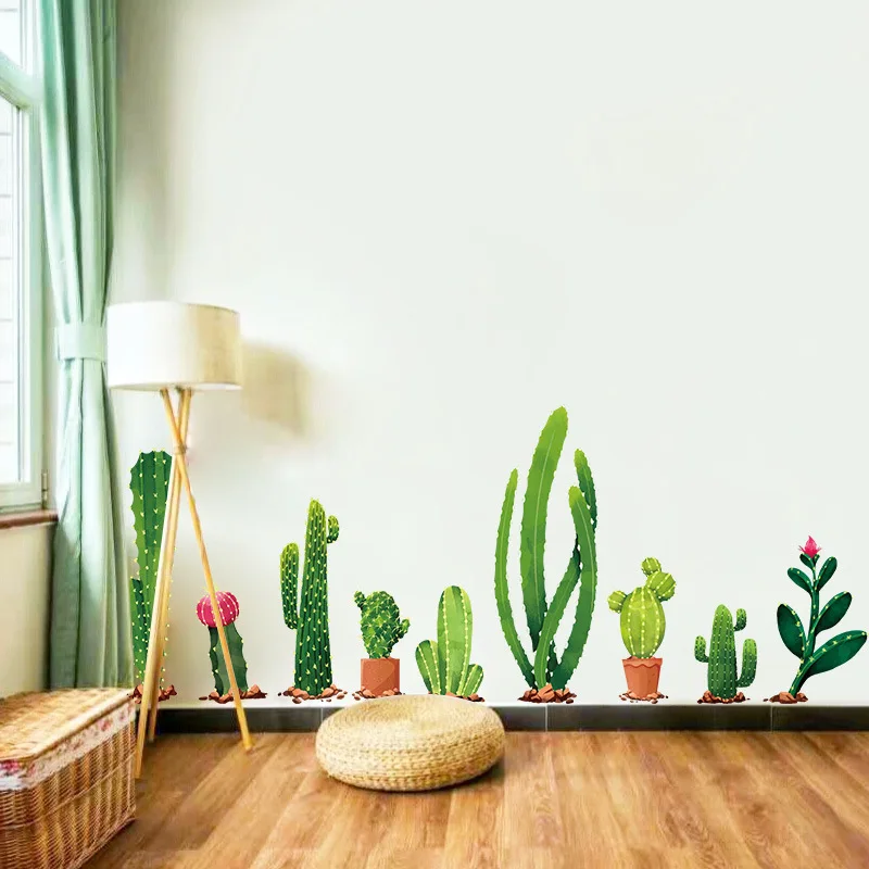 Cactus planta TV sofá arte Fondo pegatinas de pared decoración del hogar sala de estar 3D pared calcomanía Autocollant Mural