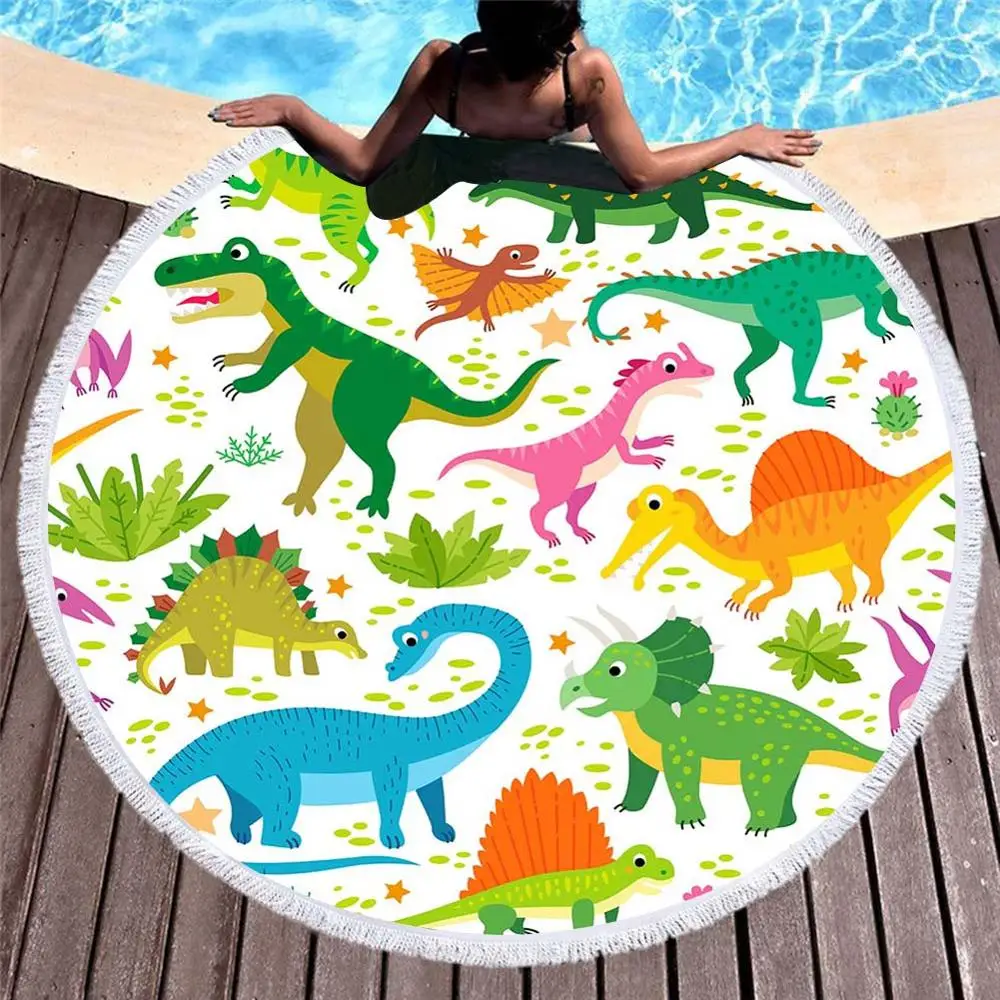 

Free shipping Christmas Birthday Gift Cool Cartoon Dinosaur T-Rex Print Fringed Large Swim Bath beach towel Blanket Sofa Throw