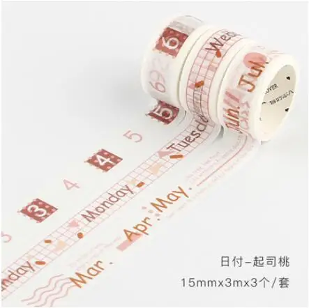 3 Rolls/Pack Calendar Planner Washi Masking Tapes DIY Scrapbooking Sticker Week Month Number Washi Tape Set Label stickers - Color: 4