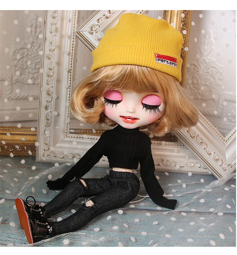 Ледяной обнаженный Blyth кукла для серии № BL2240/3227 медовый каштановый волос резные Губы Улыбка матовое лицо соединение тела 1/6 bjd