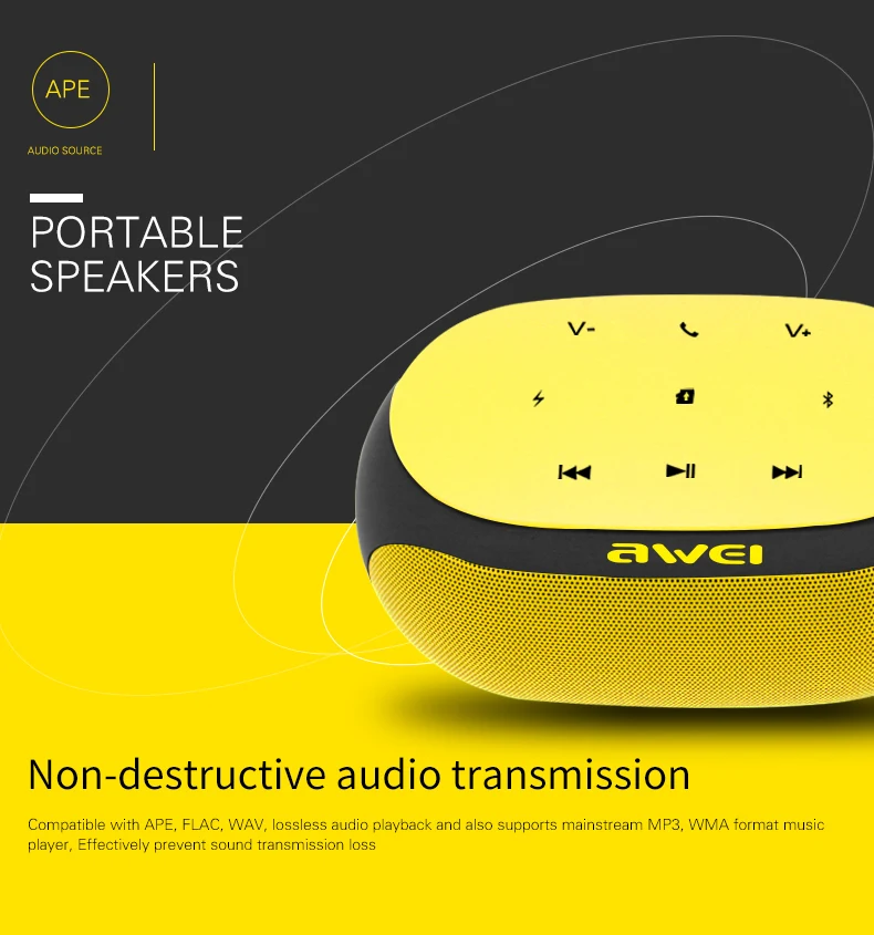 DRXENN Awei Y200 Bluetooth Speaker Portable Wireless Soundbar Mini Music Boombox For Computer Phone Support Bluetooth TF USB