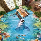Самоклеящаяся 3D напольная роспись с дельфинами и коралловыми рифами на заказ, напольная плитка, наклейки для гостиной, ванной комнаты, ПВХ, домашний декор