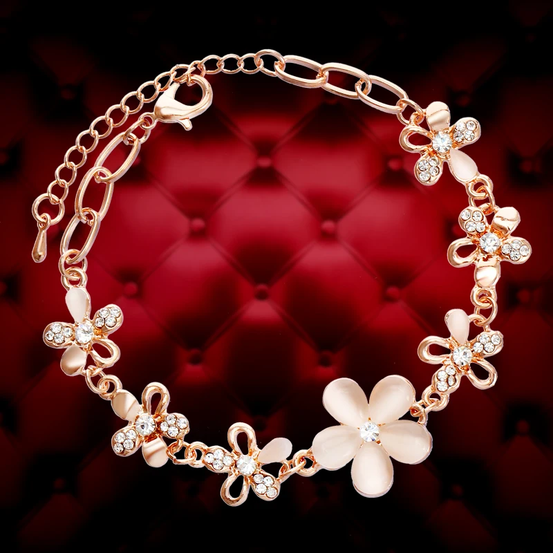 Женский браслет MINHIN романтичный золотой с цветами из горного хрусталя нежный