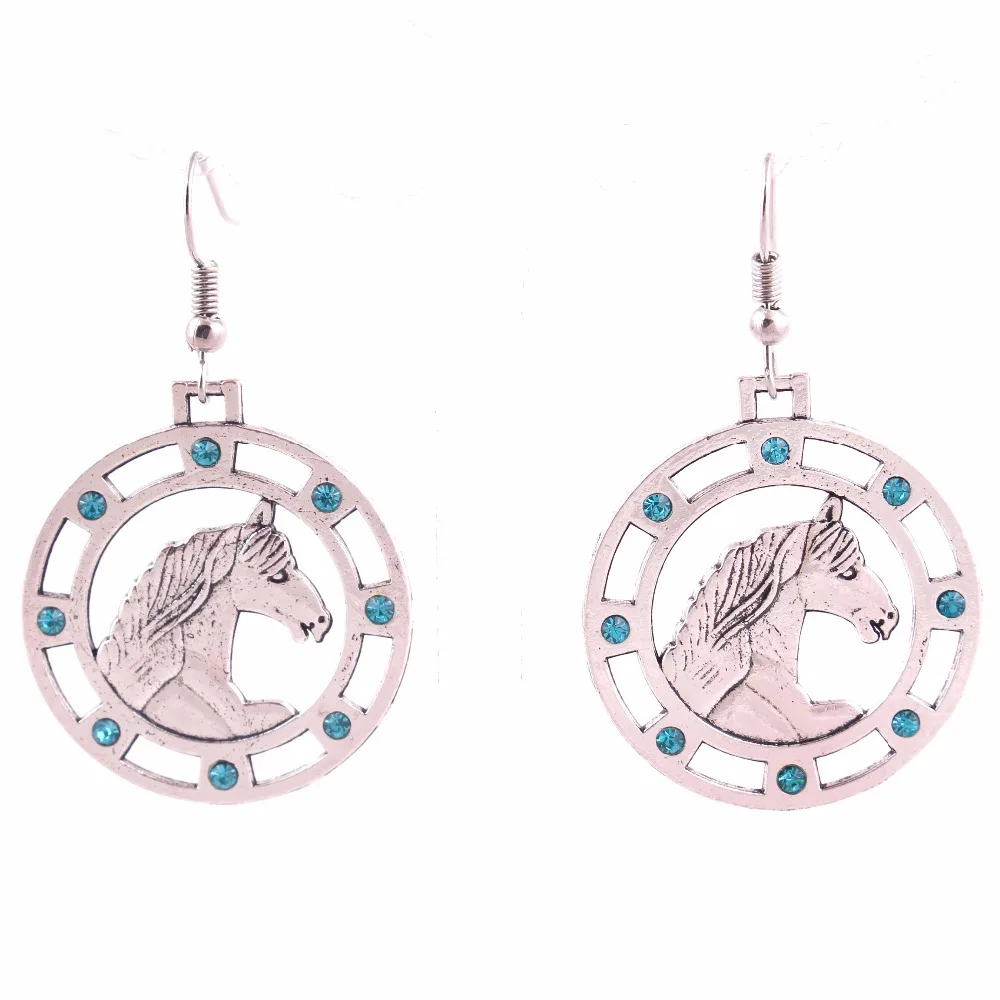 Серебряные серьги с изображением лошади и драгоценных камней|Серьги-подвески| |