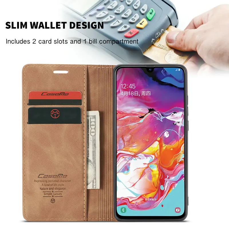 Магнитный чехол CaseMe для телефона samsung Galaxy A70 Ретро Флип-кошелек кожаный чехол для samsung A70 роскошный чехол 360 полная защита