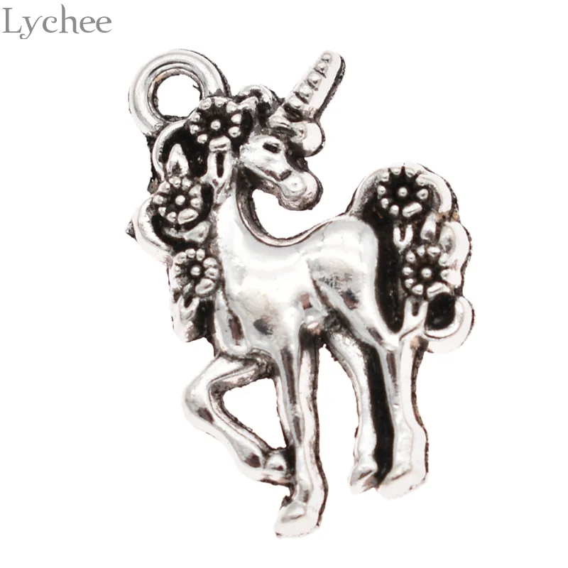 Lychee 10 шт., трендовые подвески из сплава в виде единорога, лошади, серебряный цвет, подвески в виде животных, самодельные Подвески ручной работы для изготовления ювелирных изделий