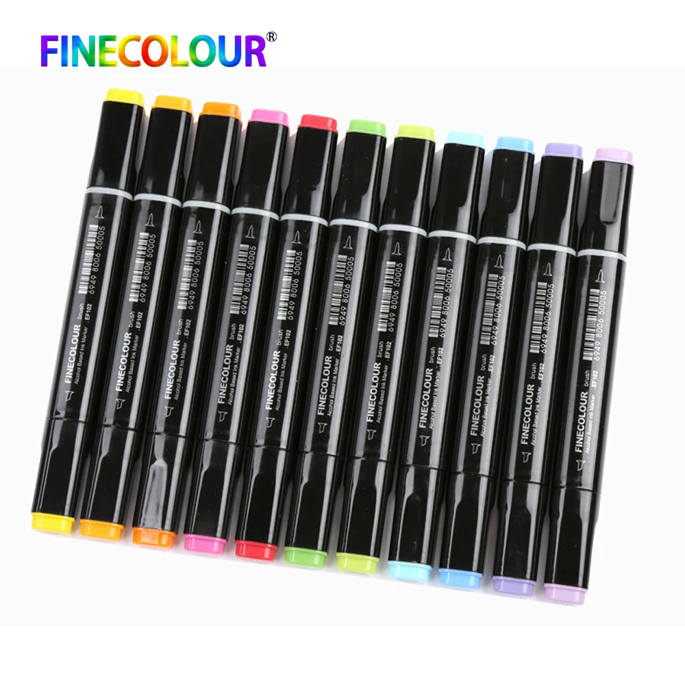 Finecolour 12 шт. двухсторонние перманентные чернила на спиртовой основе маркеры манги