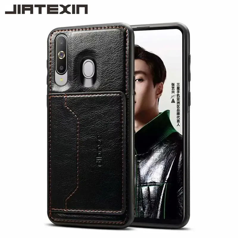 JIATEXIN ТПУ чехол на бампер для samsung Galaxy A8s из искусственной кожи в виде ракушки для A9 Pro() Магнитный держатель с карманом для карт Капа