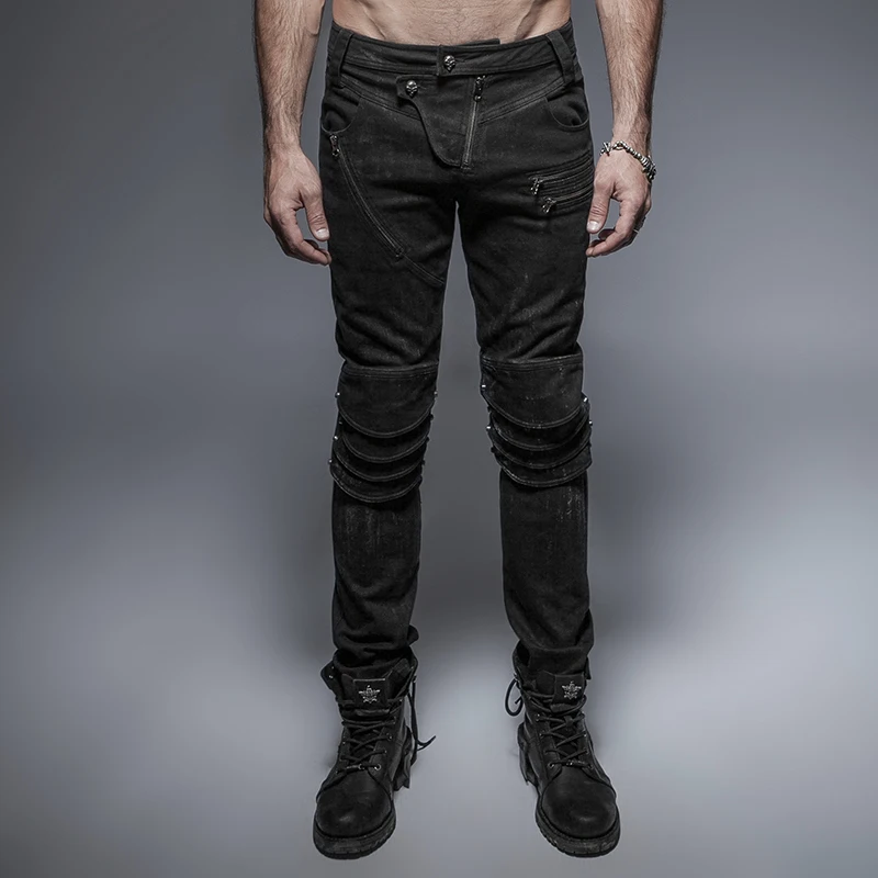Steampunk Black Unique Armor Knee Man Washing Jeans Men's Trousers Pants Personality Fashion Punk | Мужская одежда