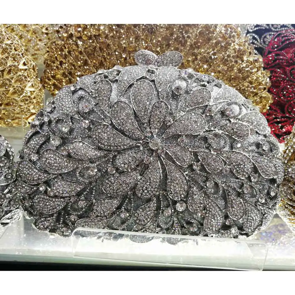 Silver Изысканная Роскошная вечерняя сумочка, розовые хрустальные женские сумки-клатчи для вечеринок, женская элегантная сумочка, браслет SC912 - Цвет: Silver