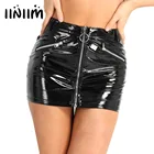 Женская облегающая мини-юбка из искусственной кожи, с карманами на молнии