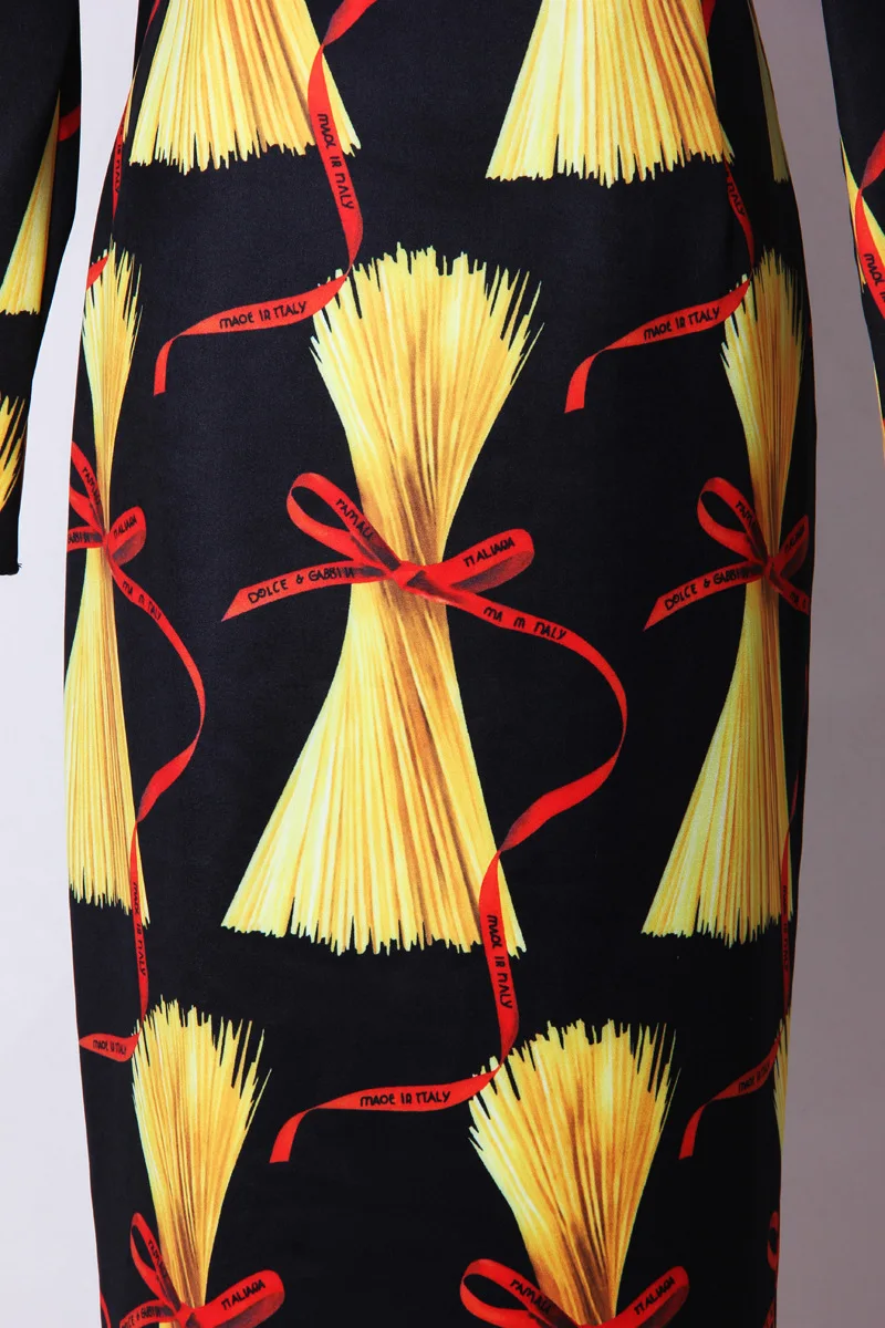 Мидж Фэйри Миланский подиум O-образный воротник Платье-тело на длинных рукавах для женщин Италия Noodies Print Бренд Те же стильные платья плюс размеры Вестидос.