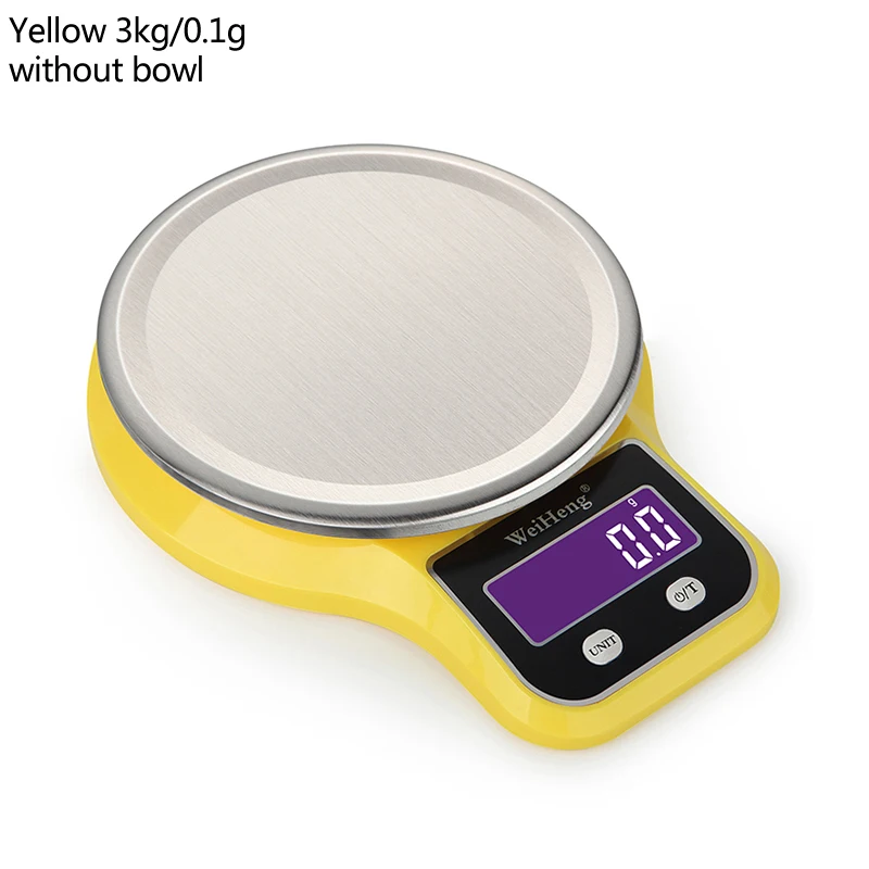 yellow 3kg no bowl Кг/3 кг/5 кг 0,1/1 г Электронные Кухня Весы Многофункциональный ЖК-дисплей цифровые весы чаши весов из нержавеющей стали для выпечки Пособия по кулинарии - Цвет: yellow 3kg no bowl