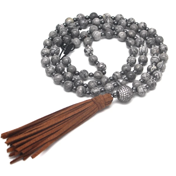 Ожерелье Rudraksha Mala кожаное ожерелье с кисточкой из циркона и бисера | Украшения