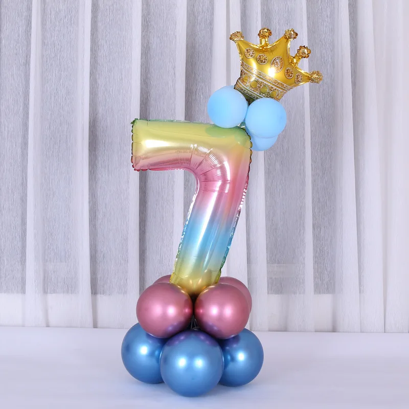 Воздушные шары на 1 й день рождения 17 шт. воздушные с радужными цифрами синие