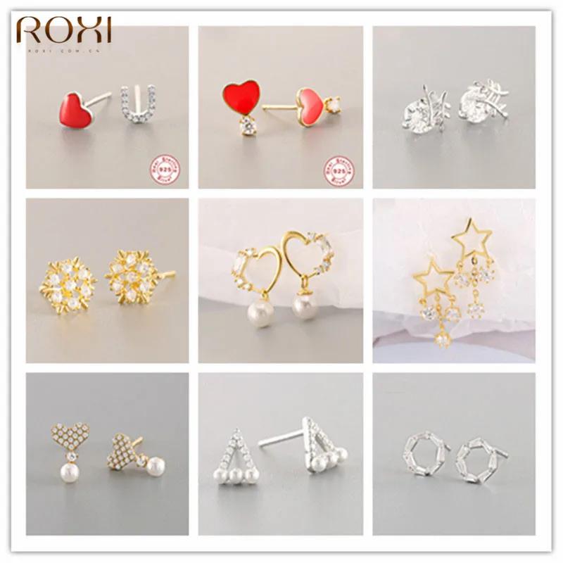 ROXI Аутентичные серьги из стерлингового серебра 925 пробы Снежинка/Сердце/листья/звезда серьги гвоздики Женская циркониевая серьги с кристаллами ювелирные изделия