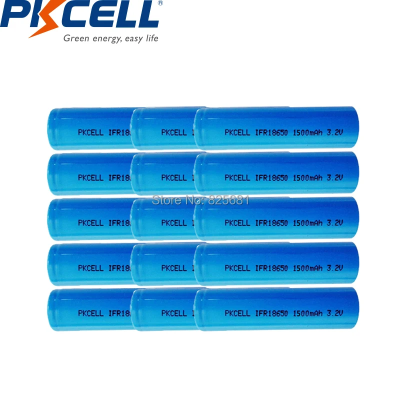 15 шт. PKCELL Перезаряжаемые Батарея IFR18650 18650 1500mah 3 2 V Li FePO4 с плоским верхом без защиты