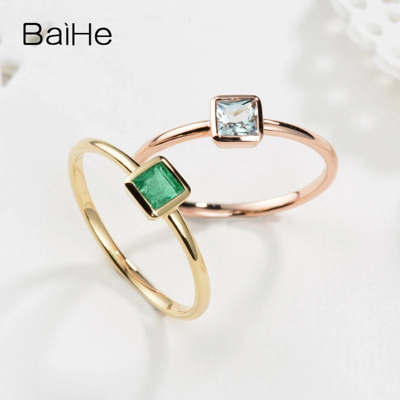 BAIHE однотонное 14K розовое золото квадратный безупречный Натуральный аквамарин