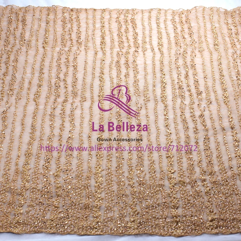 La Belleza 1 ярд Тяжелая ручной работы из бисера Свадебный кружевной ткани 5" Ширина цвета слоновой кости торжественное платье кружевной ткани