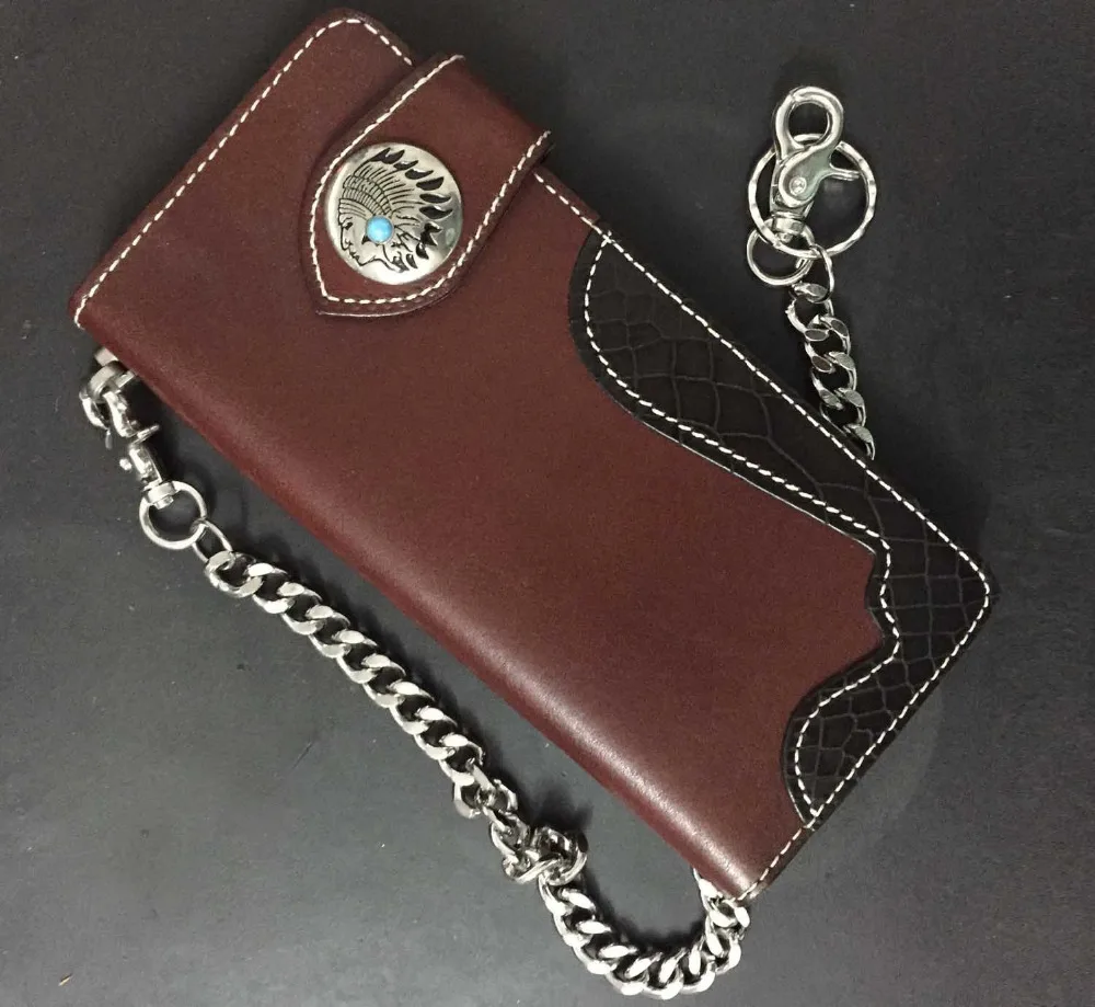 Ручной работы мужские Байкер водитель грузовика Натуральная кожа бумажник для