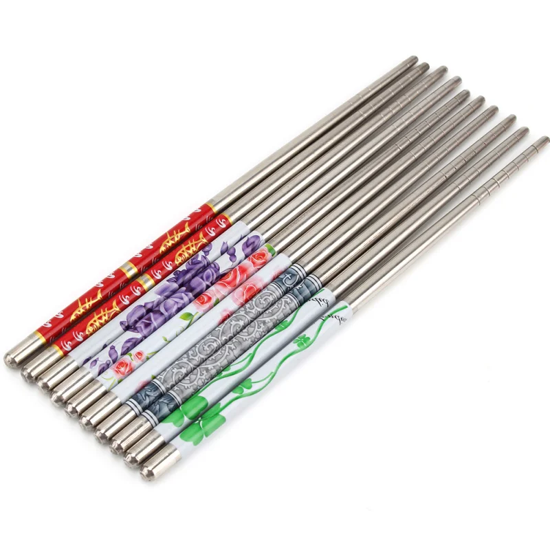 5 Pairs Stainless Steel Chinese Chopsticks Flower Print Non-slip Durable Dinner Tableware for Home Kitchen Restaurant Supplies | Дом и сад