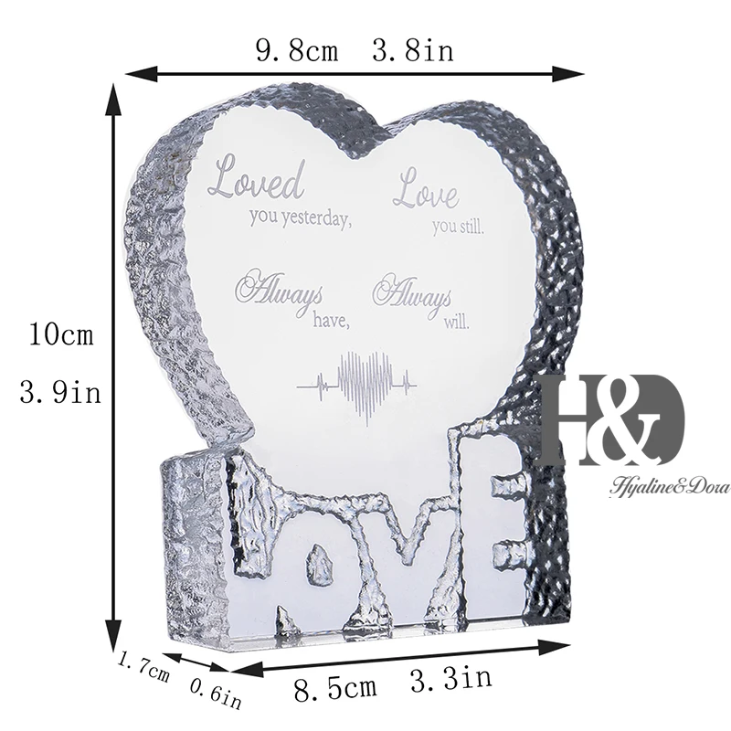 

H&D Free Crystal Carved Trophy Love Heart Shape Birthday Wedding Anniversary Present Glass Craft Home Ornament with Gift Box