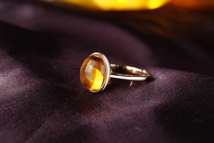 3.66ct кабошон огранка набор Желтый Цитрин солитер 14K кольцо из желтого золота