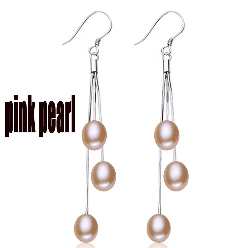 Pink pearl earring Длинные серьги с жемчугом капли, пресной воды настоящие серьги из натурального жемчуга ювелирные изделия pendientes пластины brincos белый подарок на день рождения дочери - Цвет камня: Pink pearl earring