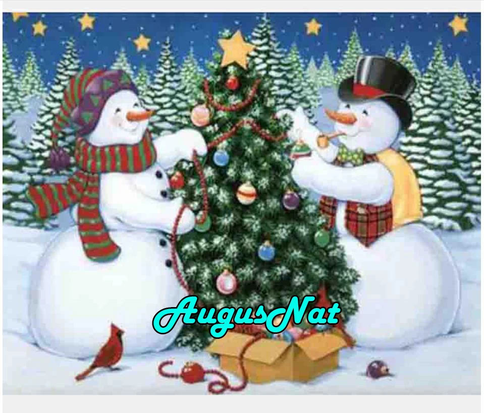 Рождественская фотомозаика дерево Алмазная картина Снеговик Даймонд мозаика