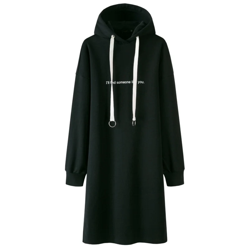 SEMIR женское платье-толстовка с капюшоном, с разрезом, спортивная толстовка, платье с капюшоном на подкладке, с кулиской - Цвет: black