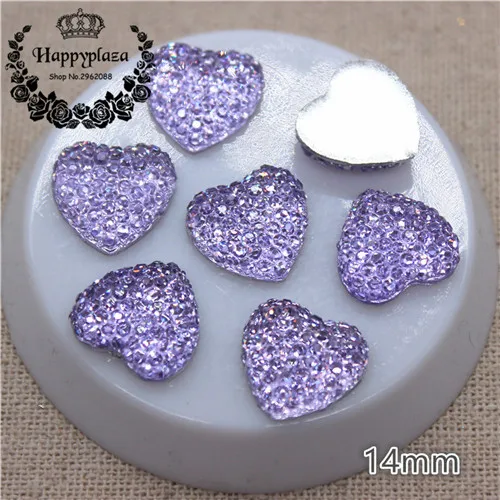 purple 50pcs 50 шт. 14 мм Bling Смолы Гипсофилы со стразами Сердце Flatback Камень Кабошон DIY Ювелирные изделия/ремесло украшения - Цвет: purple 50pcs