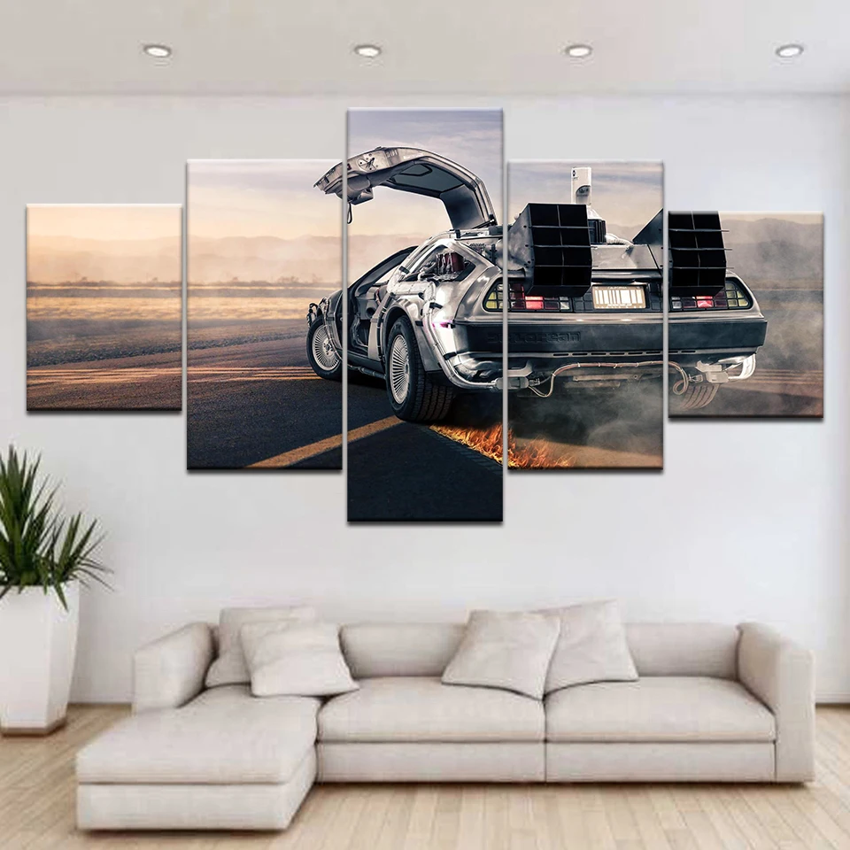 5 панелей HD печать летающий автомобиль Крутые Настенные плакаты на холсте