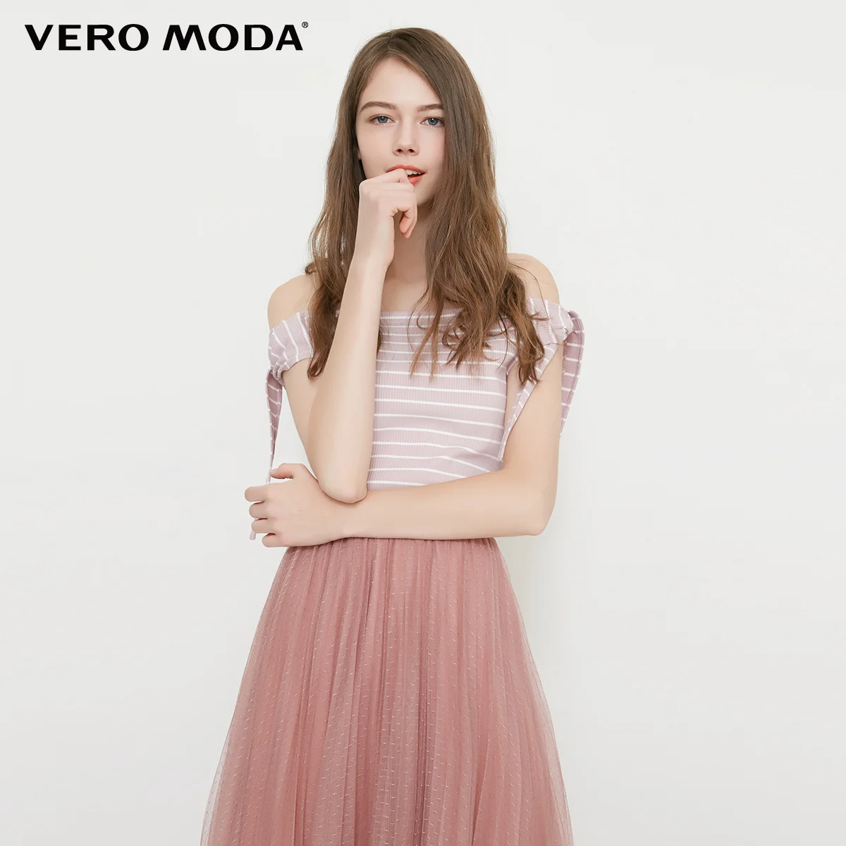 Vero Moda Женская Полосатая футболка с вырезом лодочкой и декоративными рукавами | 318201550