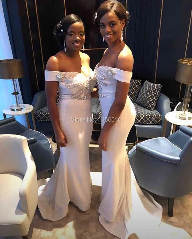 Mermaid Off Shoulder Sweetheart Bridesmaid Dress Long Ivory Women Wedding Guest Beaded Formal Gowns | Свадьбы и торжества