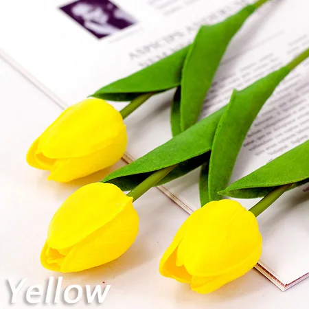 Yellow Tulips Разноцветный искусственный букет тюльпанов, белый/красный/розовый/желтый, настоящий букет тюльпанов для дома, гостиной, украшения Tulipe - Цвет: Yellow Tulips