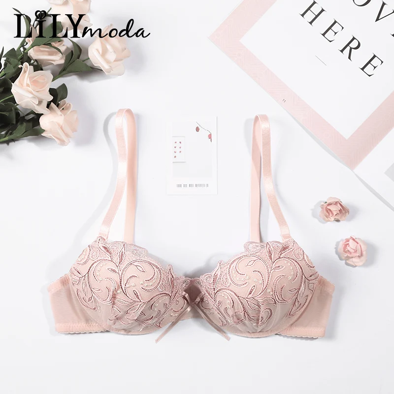 Lilymoda, женский бюстгальтер, Короткие комплекты, сексуальная Цветочная вышивка, пуш-ап чашка, бюстгальтер и трусики, бесшовные трусики, женский бюстгальтер, женское белье, красный