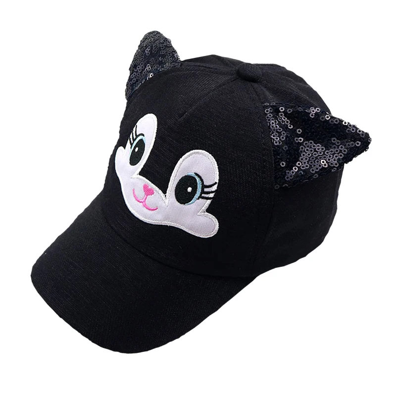 black Детская шляпа мультфильм ребенок Корейский кошачьи уши хлопок бейсболки Весна Лето мальчик солнечные шляпы девушки шапочки дети фотографии реквизит - Цвет: black