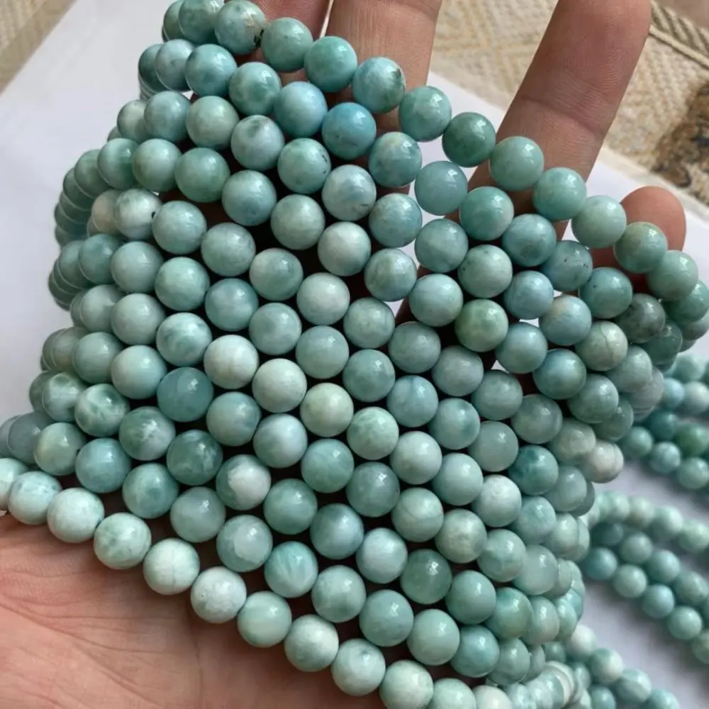 Круглые самоцвет larimar каменные бусины из природного камня бусины DIY свободные бусины для изготовления ювелирных изделий strand 1" оптом