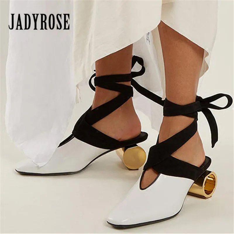 Jady/модные женские туфли-лодочки на шнуровке с необычным каблуком в стиле ретро; женские летние сандалии на высоком каблуке 5 см; тапочки мюли; zapatos mujer