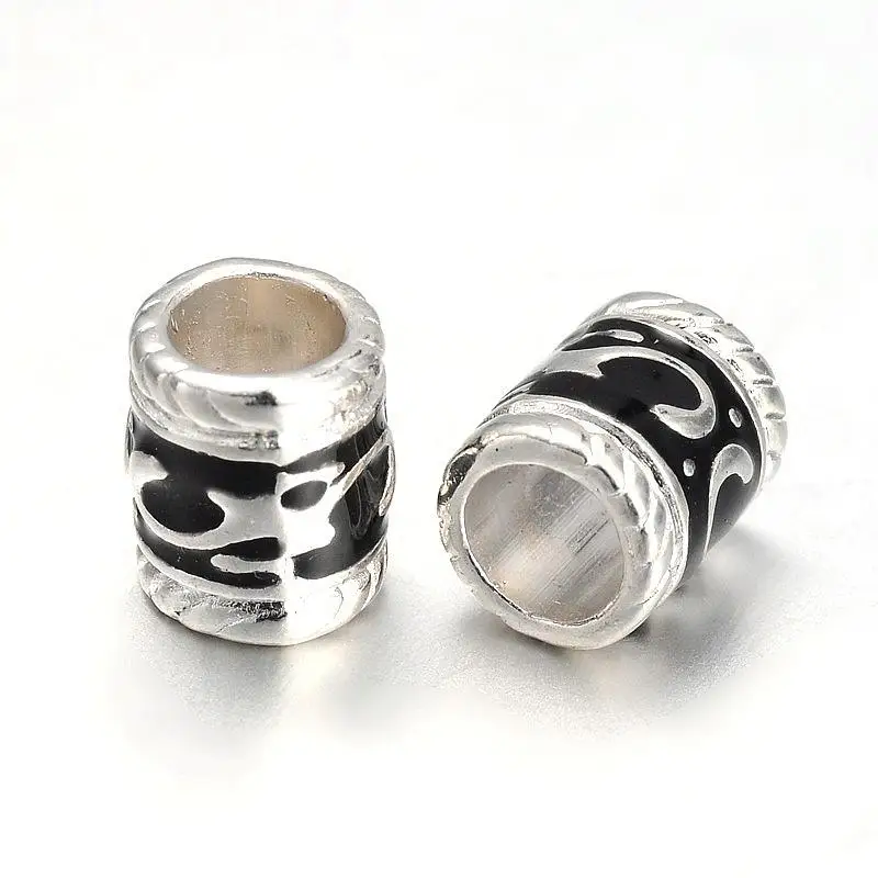 

50Pcs Alloy European Beads Tube Enamel Spacer Beads Silver Color For Jewelry Making DIY, about 7x 8.5mm, hole: 5mm