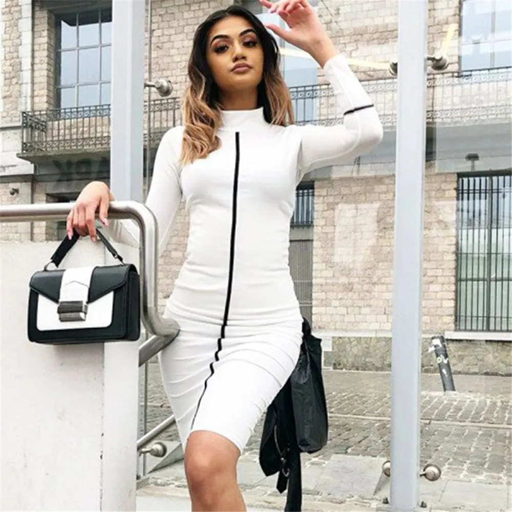 Женское осеннее платье Vestido 2019 высококачественное Брендовое в полоску с длинным