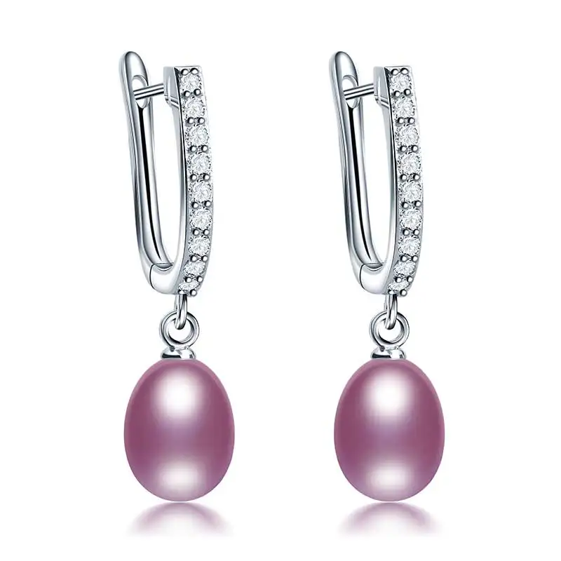 purple pearl HENGSHENG Жемчуг Ювелирные серьги, натуральный жемчуг серьги AAAA 8-9 мм пресноводный жемчуг ювелирные изделия богемные серьги - Цвет камня: purple pearl